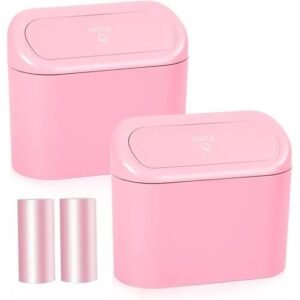 Car Trash Can,Car Trash Can Hanging Auto Garbage Cans Portable Leak Proof Vehicle Trash Bin with Push Lid for Car Office Home (PINK) with 15 trash bag.