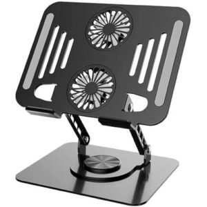 Cooling Stand with Dual Turbo Fans for 12-15.6 inch Laptops, Adjustable Height & 360° Rotating, Aluminum Notebook Riser