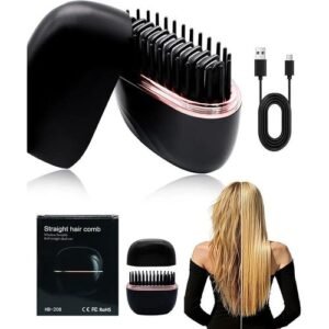 Mini Hair Straightener Portable Rechargeable Cordless Hair Straightener Brush Black Hair Comb with 3 Level Temperature Control