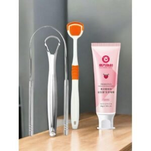4 PIECES/SET Halitosis Bad Breath Removal, Tongue Cleaning Oral Hygiene Mint Gel Tongue Cleaner Tongue Brush Tongue Scraper, Mouth Odour Spray Remover, Dental Oral Mint Gel Solution, Reusable Stainless , Mouth Cleaner Scraper Brush And Tongue Oral Gel (Copy) (Copy) (Copy)