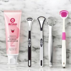 4 PIECES/SET Halitosis Bad Breath Removal, Tongue Cleaning Oral Hygiene Mint Gel Tongue Cleaner Tongue Brush Tongue Scraper, Mouth Odour Spray Remover, Dental Oral Mint Gel Solution, Reusable Stainless , Mouth Cleaner Scraper Brush And Tongue Oral Gel (Copy)